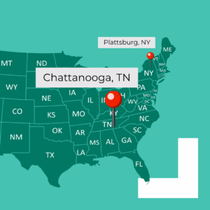 Chattanooga, Tennessee et Plattsburg, New York